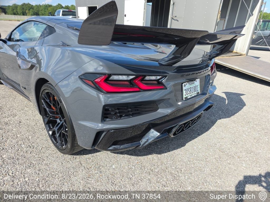 Rear aero and carbon fiber wing of 2027 Corvette ZR1X at Flatrock Motorclub
