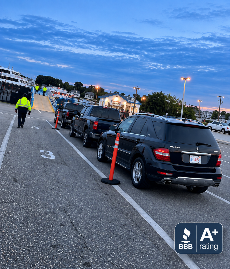 Vehicles lined up for the Steamship Authority ferry between Hyannis and Nantucket